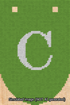 A simulated image of the stitched needlepoint design: Banner 13m Rounded C White on Light Green. Not A.I. generated.