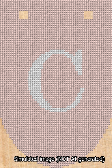 A simulated image of the stitched needlepoint design: Banner 13m Rounded C White on Pink. Not A.I. generated.