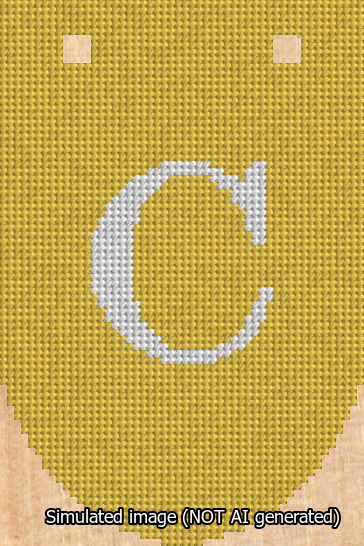 A simulated image of the stitched needlepoint design: Banner 13m Rounded C White on Yellow. Not A.I. generated.