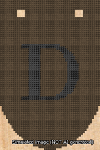 A simulated image of the stitched needlepoint design: Banner 13m Rounded D Black on Brown. Not A.I. generated.