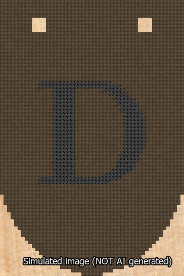 A simulated image of the stitched needlepoint design: Banner 13m Rounded D Black on Brown. Not A.I. generated.