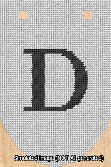 A simulated image of the stitched needlepoint design: Banner 13m Rounded D Black on White. Not A.I. generated.