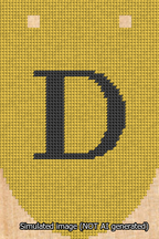 A simulated image of the stitched needlepoint design: Banner 13m Rounded D Black on Yellow. Not A.I. generated.
