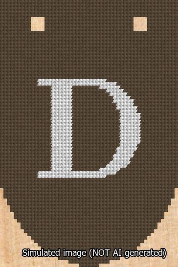 A simulated image of the stitched needlepoint design: Banner 13m Rounded D White on Brown. Not A.I. generated.