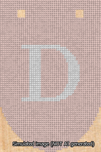 A simulated image of the stitched needlepoint design: Banner 13m Rounded D White on Pink. Not A.I. generated.