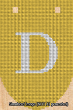 A simulated image of the stitched needlepoint design: Banner 13m Rounded D White on Yellow. Not A.I. generated.