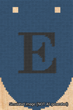A simulated image of the stitched needlepoint design: Banner 13m Rounded E Black on Blue. Not A.I. generated.