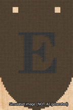 A simulated image of the stitched needlepoint design: Banner 13m Rounded E Black on Brown. Not A.I. generated.