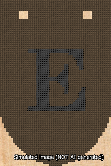 A simulated image of the stitched needlepoint design: Banner 13m Rounded E Black on Brown. Not A.I. generated.