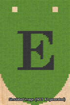 A simulated image of the stitched needlepoint design: Banner 13m Rounded E Black on Light Green. Not A.I. generated.