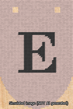 A simulated image of the stitched needlepoint design: Banner 13m Rounded E Black on Pink. Not A.I. generated.