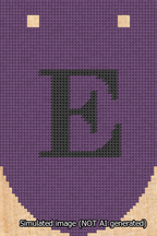 A simulated image of the stitched needlepoint design: Banner 13m Rounded E Black on Purple. Not A.I. generated.