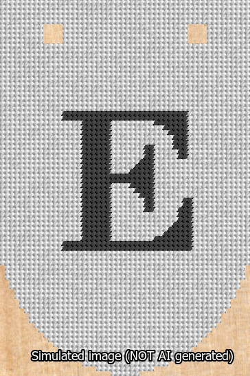 A simulated image of the stitched needlepoint design: Banner 13m Rounded E Black on White. Not A.I. generated.