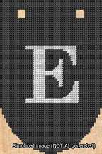 A simulated image of the stitched needlepoint design: Banner 13m Rounded E White on Black. Not A.I. generated.