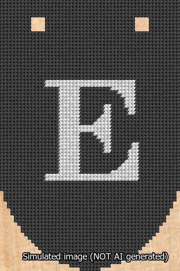 A simulated image of the stitched needlepoint design: Banner 13m Rounded E White on Black. Not A.I. generated.