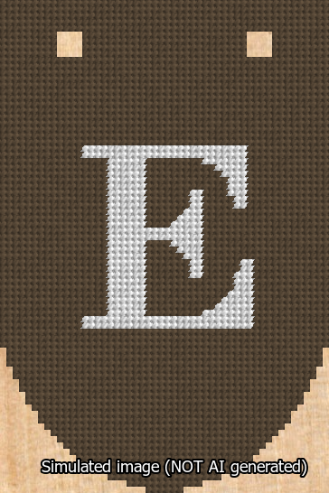 A simulated image of the stitched needlepoint design: Banner 13m Rounded E White on Brown. Not A.I. generated.