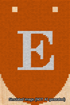 A simulated image of the stitched needlepoint design: Banner 13m Rounded E White on Orange. Not A.I. generated.