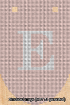 A simulated image of the stitched needlepoint design: Banner 13m Rounded E White on Pink. Not A.I. generated.