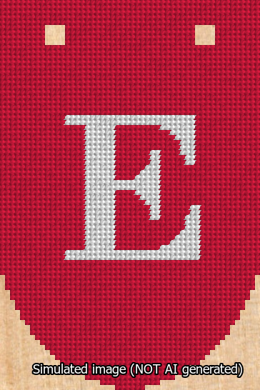 A simulated image of the stitched needlepoint design: Banner 13m Rounded E White on Red. Not A.I. generated.