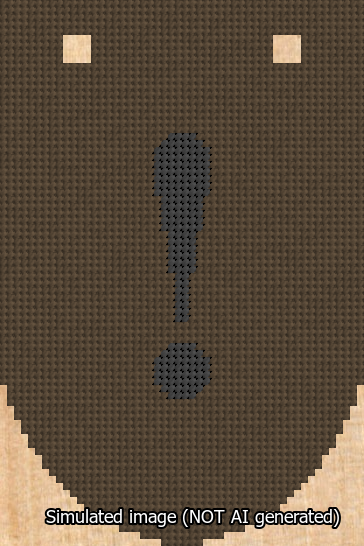 A simulated image of the stitched needlepoint design: Banner 13m Rounded Exclamation Black on Brown. Not A.I. generated.