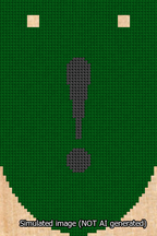 A simulated image of the stitched needlepoint design: Banner 13m Rounded Exclamation Black on Green. Not A.I. generated.