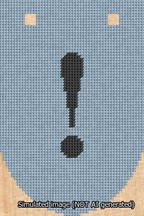 A simulated image of the stitched needlepoint design: Banner 13m Rounded Exclamation Black on Light Blue. Not A.I. generated.