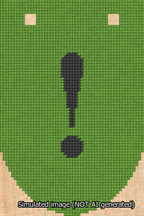 A simulated image of the stitched needlepoint design: Banner 13m Rounded Exclamation Black on Light Green. Not A.I. generated.