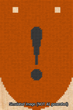 A simulated image of the stitched needlepoint design: Banner 13m Rounded Exclamation Black on Orange. Not A.I. generated.