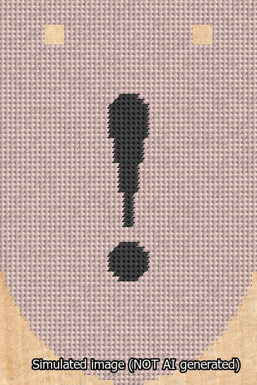 A simulated image of the stitched needlepoint design: Banner 13m Rounded Exclamation Black on Pink. Not A.I. generated.