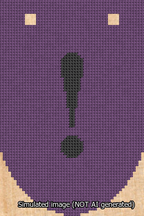 A simulated image of the stitched needlepoint design: Banner 13m Rounded Exclamation Black on Purple. Not A.I. generated.