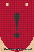 A simulated image of the stitched needlepoint design: Banner 13m Rounded Exclamation Black on Red. Not A.I. generated.