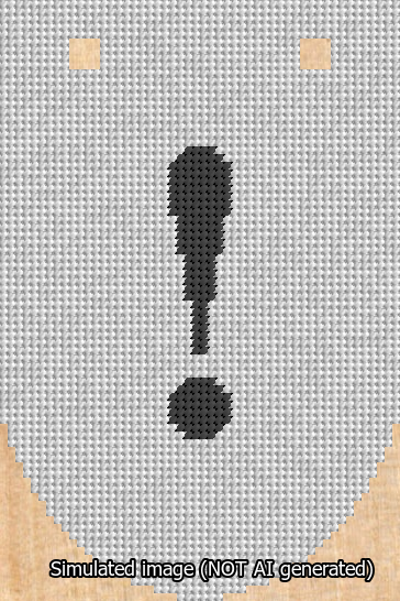 A simulated image of the stitched needlepoint design: Banner 13m Rounded Exclamation Black on White. Not A.I. generated.