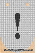 A simulated image of the stitched needlepoint design: Banner 13m Rounded Exclamation Black on White. Not A.I. generated.