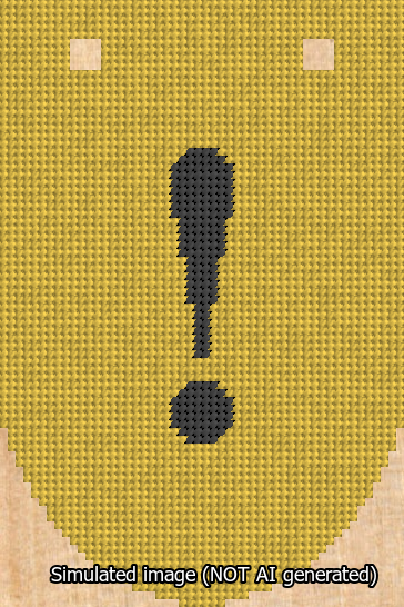 A simulated image of the stitched needlepoint design: Banner 13m Rounded Exclamation Black on Yellow. Not A.I. generated.