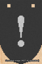 A simulated image of the stitched needlepoint design: Banner 13m Rounded Exclamation White on Black. Not A.I. generated.