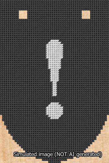 A simulated image of the stitched needlepoint design: Banner 13m Rounded Exclamation White on Black. Not A.I. generated.