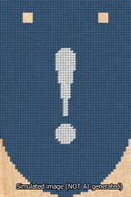 A simulated image of the stitched needlepoint design: Banner 13m Rounded Exclamation White on Blue. Not A.I. generated.