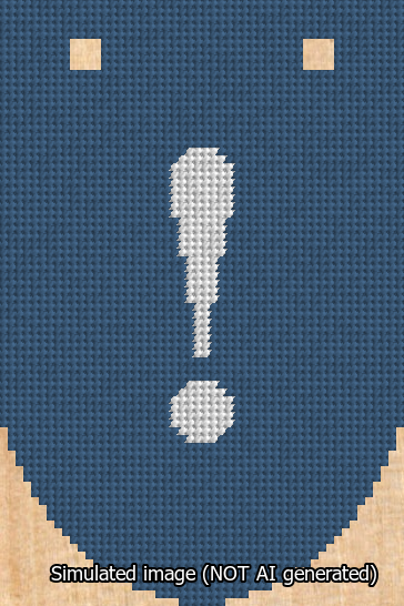 A simulated image of the stitched needlepoint design: Banner 13m Rounded Exclamation White on Blue. Not A.I. generated.