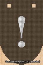 A simulated image of the stitched needlepoint design: Banner 13m Rounded Exclamation White on Brown. Not A.I. generated.