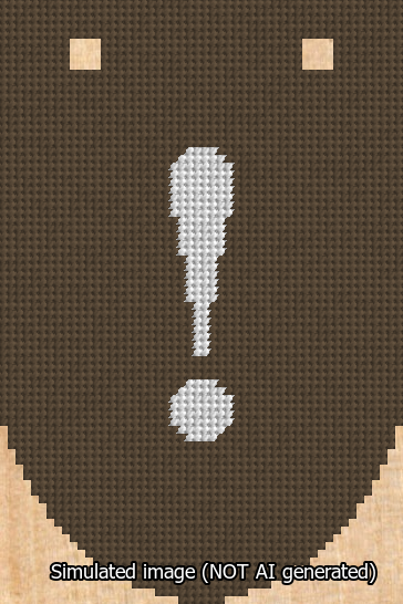 A simulated image of the stitched needlepoint design: Banner 13m Rounded Exclamation White on Brown. Not A.I. generated.