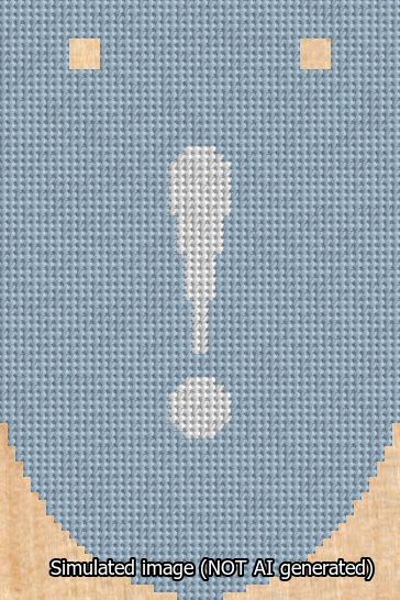 A simulated image of the stitched needlepoint design: Banner 13m Rounded Exclamation White on Light Blue. Not A.I. generated.