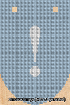 A simulated image of the stitched needlepoint design: Banner 13m Rounded Exclamation White on Light Blue. Not A.I. generated.