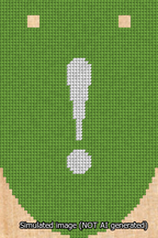 A simulated image of the stitched needlepoint design: Banner 13m Rounded Exclamation White on Light Green. Not A.I. generated.