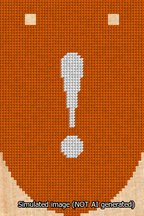 A simulated image of the stitched needlepoint design: Banner 13m Rounded Exclamation White on Orange. Not A.I. generated.