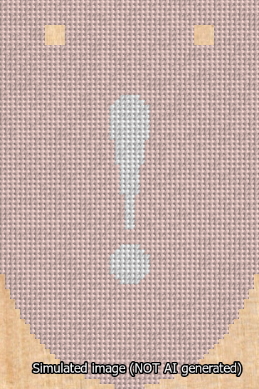 A simulated image of the stitched needlepoint design: Banner 13m Rounded Exclamation White on Pink. Not A.I. generated.
