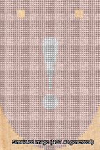 A simulated image of the stitched needlepoint design: Banner 13m Rounded Exclamation White on Pink. Not A.I. generated.