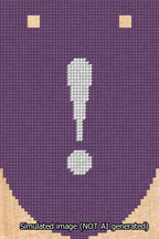 A simulated image of the stitched needlepoint design: Banner 13m Rounded Exclamation White on Purple. Not A.I. generated.