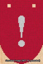 A simulated image of the stitched needlepoint design: Banner 13m Rounded Exclamation White on Red. Not A.I. generated.