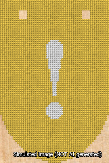A simulated image of the stitched needlepoint design: Banner 13m Rounded Exclamation White on Yellow. Not A.I. generated.