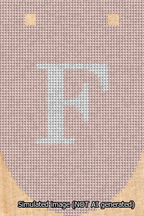 A simulated image of the stitched needlepoint design: Banner 13m Rounded F White on Pink. Not A.I. generated.